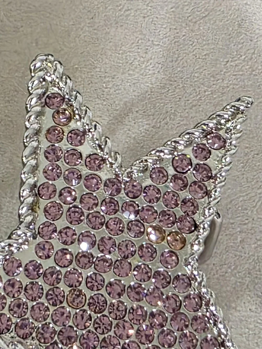 Y2K Pink Crystal Star Belt Buckle Silver Tone Rope Edge Statement
